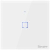 Intrerupator inteligent cu touch Sonoff T0 EU TX, Wireless, 1 canal, compatibil iOS/Android, Amazon Alexa/Google Assistant, sticla, Alb