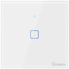 Intrerupator inteligent cu touch Sonoff T0 EU TX, Wireless, 1 canal, compatibil iOS/Android, Amazon Alexa/Google Assistant, sticla, Alb