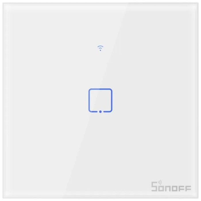 Intrerupator inteligent cu touch Sonoff T0 EU TX, Wireless, 1 canal, compatibil iOS/Android, Amazon Alexa/Google Assistant, sticla, Alb