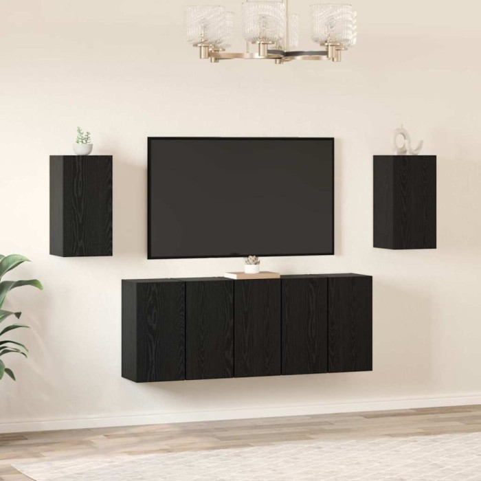 Set comodă TV Pe perete 7 pcs Stejar negru 30.5 x 30 x 60 cm