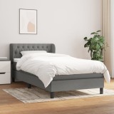 Cumpara ieftin Pat box spring cu saltea, gri &icirc;nchis, 90x200 cm, textil