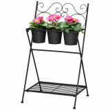 Cumpara ieftin Outsunny Suport Metalic Pliabil pentru Plante, 3 Ghivece Incluse, Design Compact, 47x37x78.5 cm, Negru | Aosom Romania