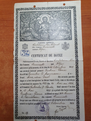 certificat de botez din 26 octombrie 1939 -bucuresti foto