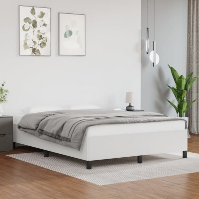 vidaXL Cadru de pat, alb, 140x200 cm, piele ecologică foto