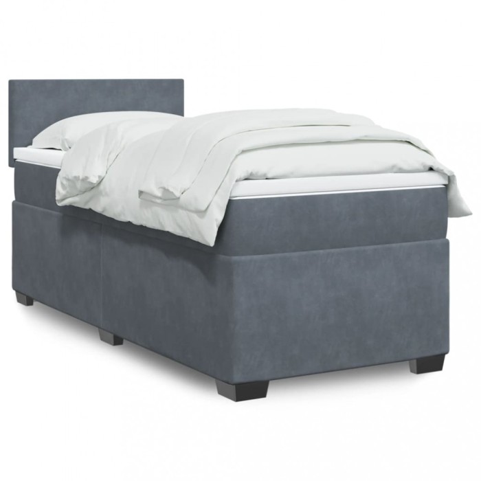 vidaXL Pat box spring cu saltea, gri &icirc;nchis, 90x190 cm, catifea 3286181