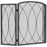 HOMCOM Grilaj metalic geometric pliabil 3 piese, protecție rezistentă la căldură pentru șemineu, Negru | Aosom Romania