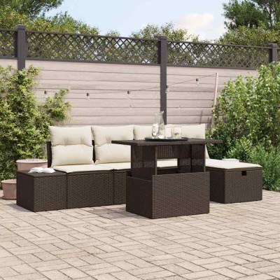 vidaXL Set de canapele pentru grădină 6 pcs Maro Rattan poli 3359865 foto
