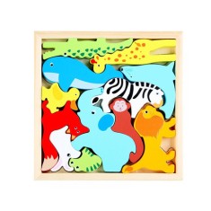Puzzle lemn animale 12 piese foto