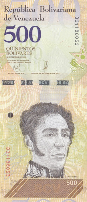 Bancnota Venezuela 500 Bolivares Soberano 15.01.2018 - PNew UNC