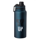 Bidon Izoterm, Never Give Up, Otel Inoxidabil, Culoare Bleu Mat, Capacitate 950ml, Oem