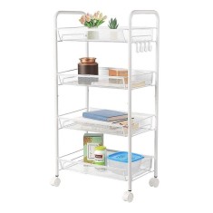 Etajera cu roti, raft metalic cu 4 nivele depozitare, carlige ustensile, 48x27x84 cm, alb MultiMark GlobalProd foto