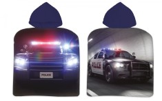 Prosop de plaja tip poncho, Model masina politie, Bumbac, 50 x 100 cm foto