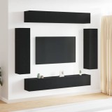Cumpara ieftin Set de 8 piese pentru cabinet TV - Suspendat, lemn de stejar negru