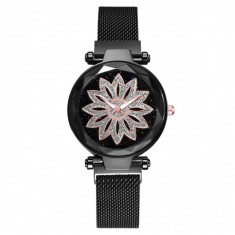 Ceas dama GENEVA CS1030, model Starry Sky, bratara magnetica, elegant, negru foto