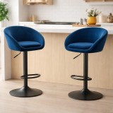 Set 2 scaune de bucatarie/bar, Artool, East, rotativ, catifea bleumarin, picior metal negru, 53x46x81-103 cm GartenVIP DiyLine