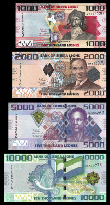 SIERRA LEONE █ SET COMPLET █ 1000 + 2000 + 5000 + 10000 Leones █ 2020-2021 █ UNC foto