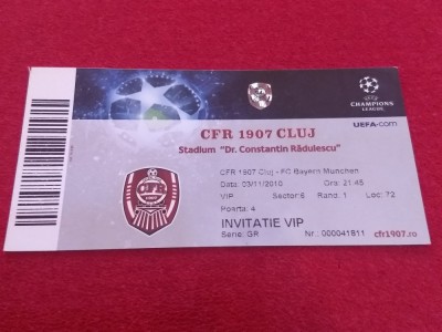 Bilet meci fotbal CFR 1907 CLUJ - BAYERN MUNCHEN (03.11.2010) foto