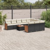 vidaXL Set canapele de grădină cu perne, 11 piese, negru, poliratan 3260425