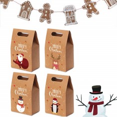 Set 16 pungi de cadou pentru Craciun Dyww, hartie, maro/rosu, 10,5 x 6,5 x 17,5 cm