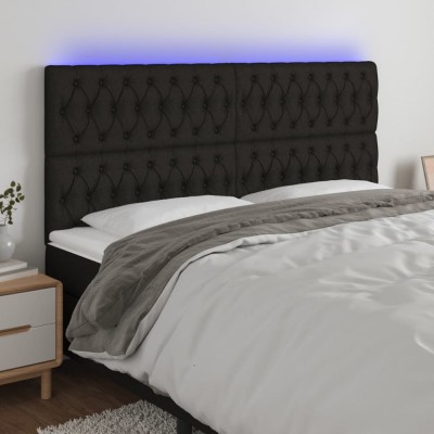 vidaXL Tăblie de pat cu LED, negru, 180x7x118/128 cm, textil 3122776 foto