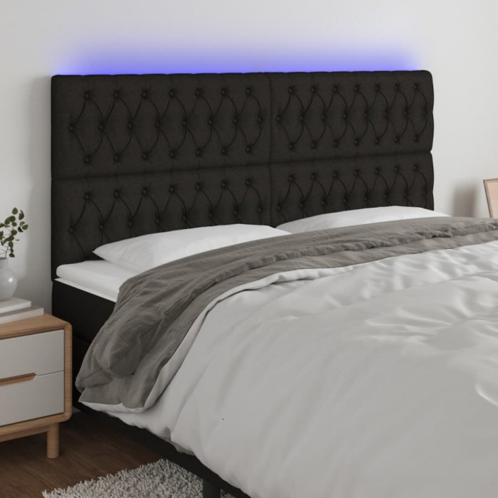 vidaXL Tăblie de pat cu LED, negru, 180x7x118/128 cm, textil 3122776
