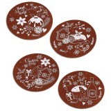 Set 4 suporturi pahare Craciun textil maro alb 12 cm