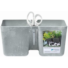 Ghiveci decorativ de flori, dublu, gri, 2.5 L, 24.4x11x12 cm, Twins Cube GartenVIP DiyLine foto
