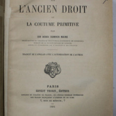 ETUDES SUR L 'ANCIEN DROIT ET LA COUTUME PRIMITIVE par SIR HENRI SUMNER MAINE , 1884