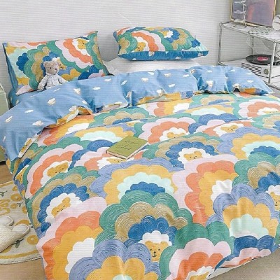 Lenjerie de pat pentru o persoana cu husa elastic pat si fata perna dreptunghiulara, Happy Bear, bumbac ranforce, gramaj tesatura 120 g/mp, multicolor foto
