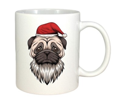 Cana alba personalizata Pug Dog Santa, INOVATIX&amp;reg;. 330 ml foto