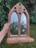 * Oglindă vintage, lemn sculptat manual, stil indian, forma deosebita arc de templu (tip Jharokha), 40cm x 24cm
