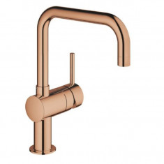 Baterie bucatarie Grohe Minta 32488DA0, monocomanda, pipa inalta tip U, cartus ceramic, pivotanta, limitator debit, bronz