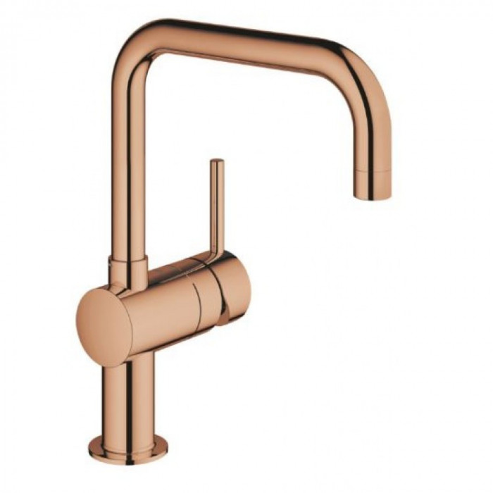 Baterie bucatarie Grohe Minta 32488DA0, monocomanda, pipa inalta tip U, cartus ceramic, pivotanta, limitator debit, bronz