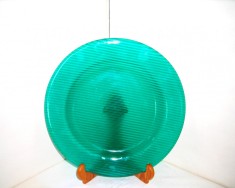 Platou cristal verde malachit suflat liber 2 design Eva Englund, Pukeberg Suedia