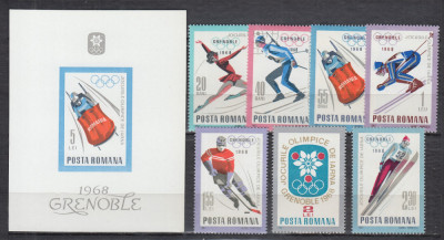 ROMANIA 1967 LP 657 LP 658 J.O. DE IARNA-GRENOBLE SERIE+COLITA NEDANTELATA MNH foto