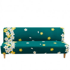 Husa elastica universala pentru canapea si pat,verde cu flori,190X 210 cm