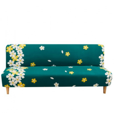 Husa elastica pentru canapea si pat,verde cu flori galbene,190X 210 cm foto