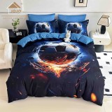 Cumpara ieftin Lenjerie de pat cu elastic,pat dublu,bumbac finet,6 piese, imprimeu 5D imprimeu minge de fotbal in flacari-A1220