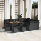 Gossi set de canapea de gradina cu 12 piese si perne in rattan poli negru, Gossi canapea de gradina cu 2 locuri cu compartiment de depozitare si perne