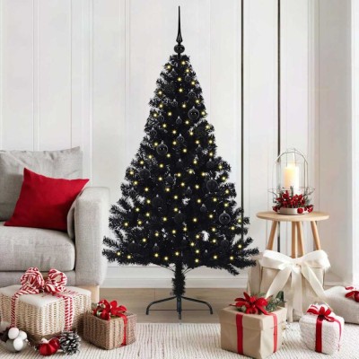 vidaXL Pom de Crăciun artificial pre-iluminat Negru 150 cm PVC 3397129 foto