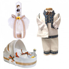 Set botez traditional baietel, trusou botez landou, lumanare si costum national