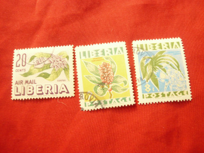 Serie mica Liberia - Flora 1955 , 3 valori stampilate foto