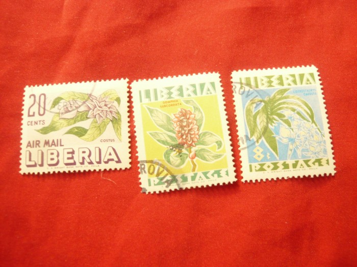 Serie mica Liberia - Flora 1955 , 3 valori stampilate