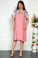 Rochie din voal cu broderie Ligia Roz - 52Marimea foto