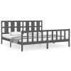 Cadru pat cu tablie 200x200 cm, gri, lemn masiv