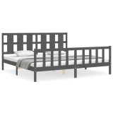 Cumpara ieftin Cadru pat cu tablie 200x200 cm, gri, lemn masiv