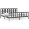 Cadru pat cu tablie 200x200 cm, gri, lemn masiv