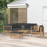 VidaXL Set mobilier de grădină cu perne gri &icirc;nchis, 8 piese, bambus