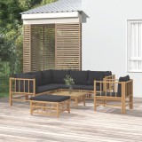 vidaXL Set mobilier de grădină cu perne gri &icirc;nchis, 8 piese, bambus 3155222