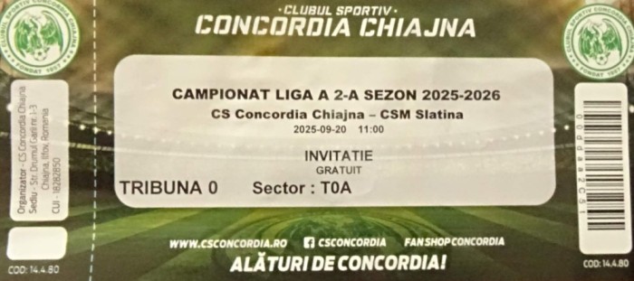Bilet Concordia Chiajna v CSM Slatina Liga 2 20.9.2025